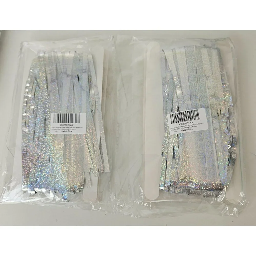 2 Packs Silver Multicolor Tinsel Foil Fringe Curtain Backdrop Engagement Bridal